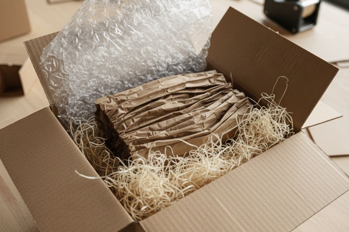 verschiedenes Verpackungsmaterial in Karton